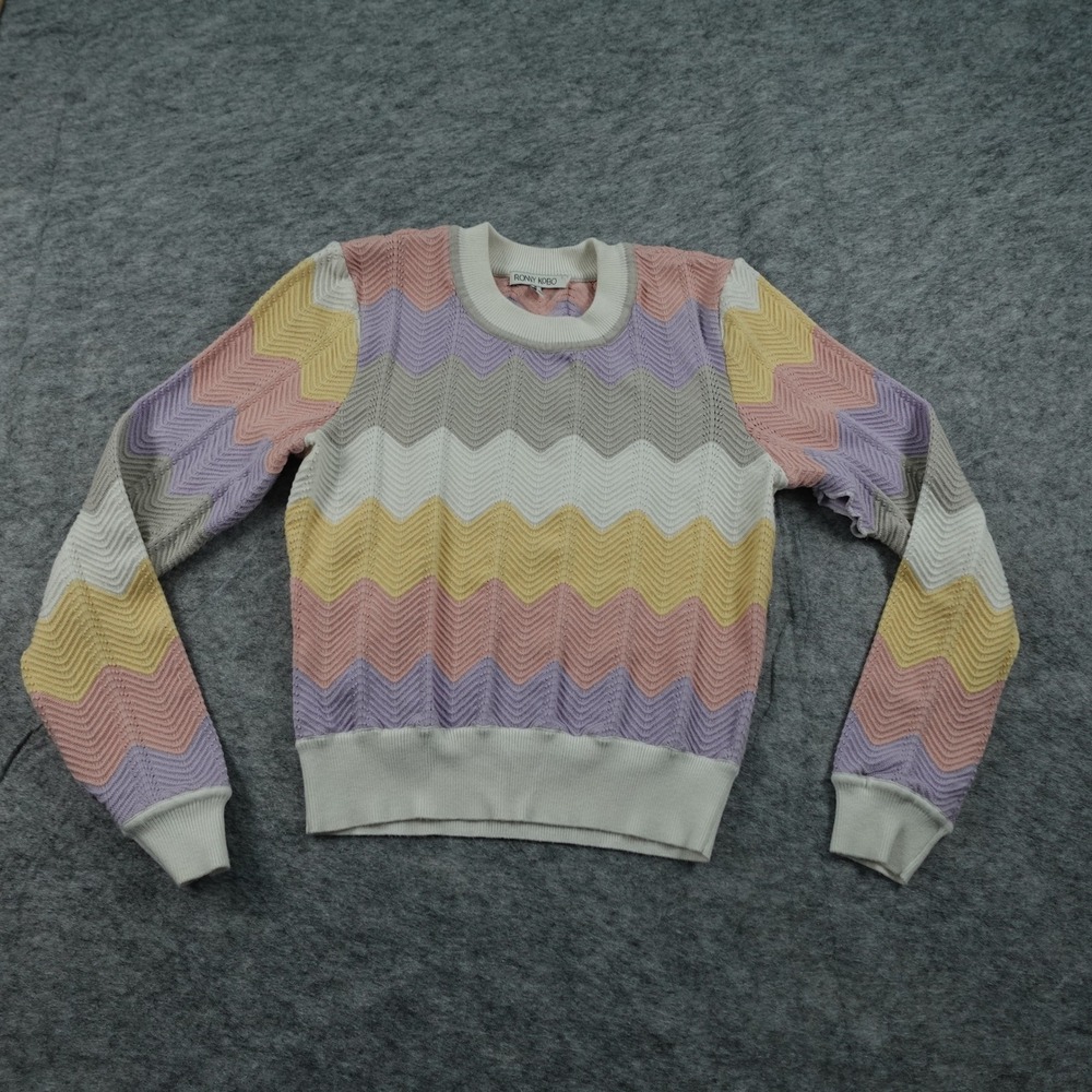 Ronny Kobo Sweater Womens Small Multicolor Pastel Jada Chevron Knit Striped Crew - Picture 2 of 10